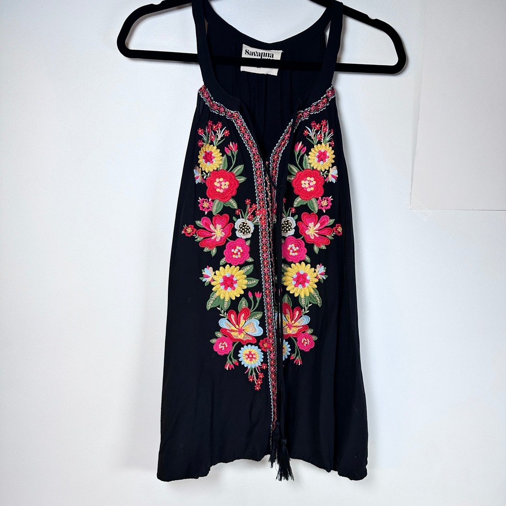 Savanna‎ Jane Floral Embroidered Top Tank Southwestern Black 2X Bohemain - Picture 5 of 7